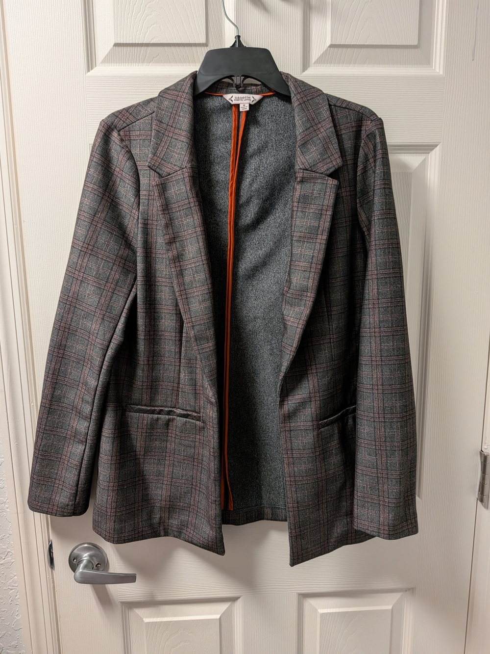 Nanette Lepore Grey Plaid Blazer with Subtle Red Windowpane